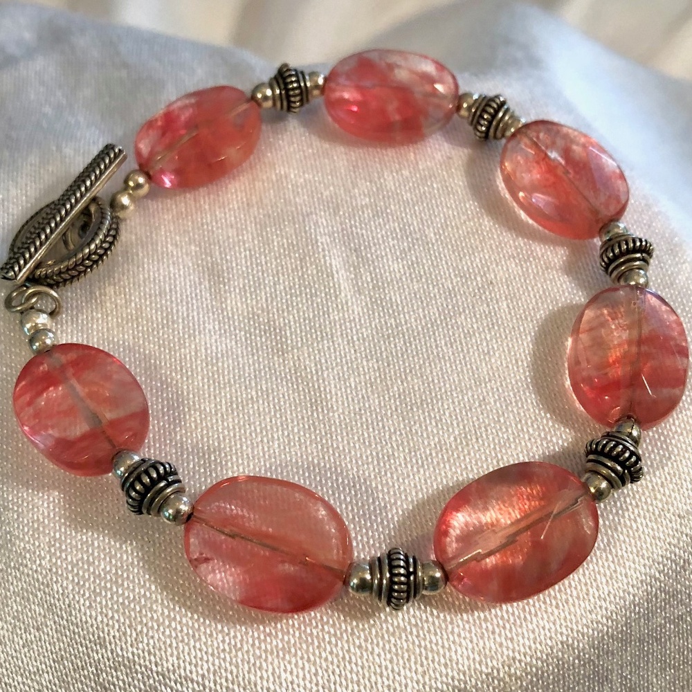 Handmade Coral Beaded Bracelet with Toggle Clasp